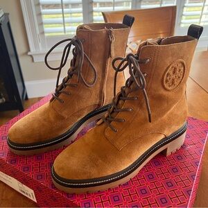 Tory Burch Women's Brown Lace-Up Suede Boots
